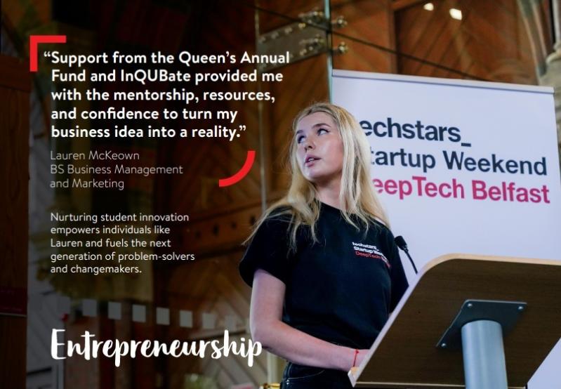 student presenting at a lectern